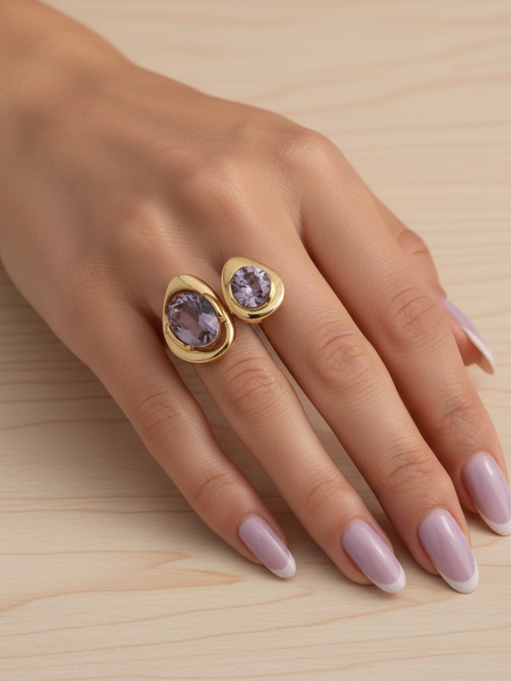 Boho Glam Amethyst Purple Chunky Gold Ring Whimsigoth Statement Adjustable